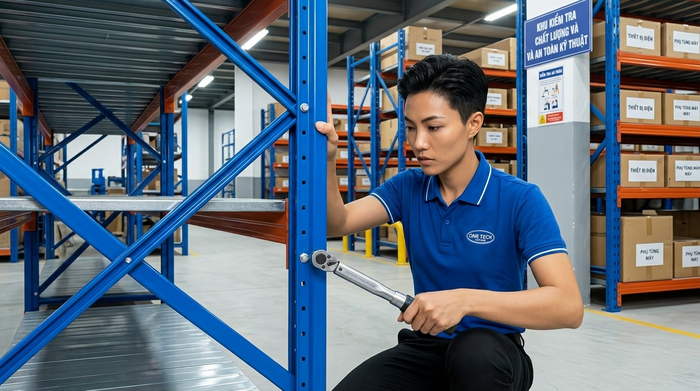 Bảo trì kệ kho trung tải Hải Phòng kiểm tra bulong và chống rỉ