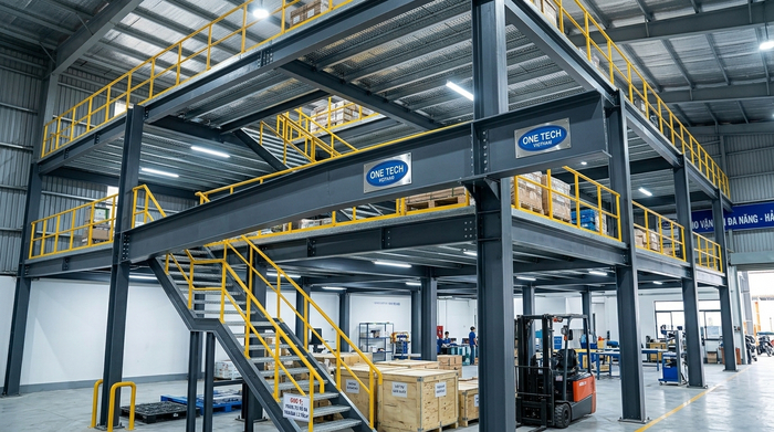 Cột và dầm kệ sàn mezzanine chịu tải Cột và dầm kệ sàn mezzanine chịu tải cho kho công nghiệp Hải Phòng