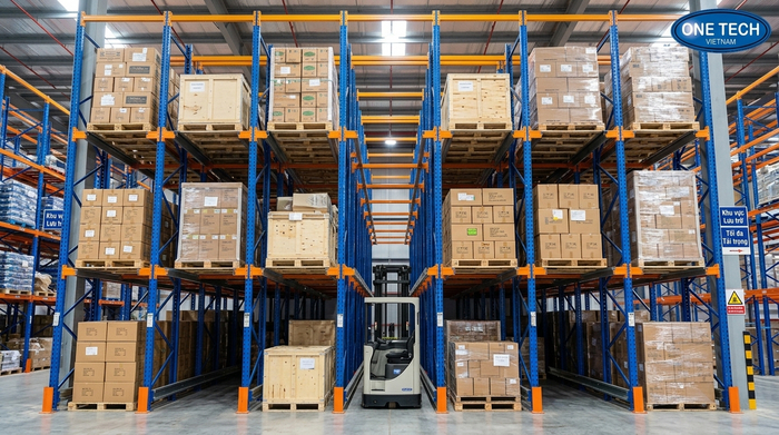 Kệ drive in lưu trữ pallet số lượng lớn Kệ drive in lưu trữ pallet số lượng lớn trong kho