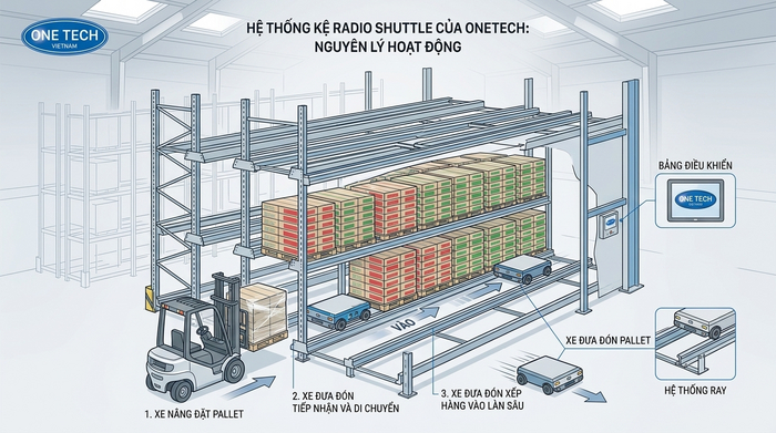 Nguyên lý hoạt động kệ Radio Shuttle Hải Phòng Nguyên lý hoạt động của kệ Radio Shuttle Hải Phòng trong kho pallet