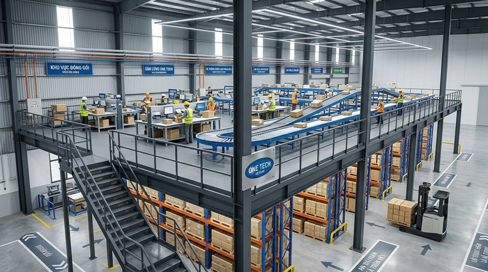 Kệ sàn mezzanine dùng làm khu đóng gói và phân loại hàng