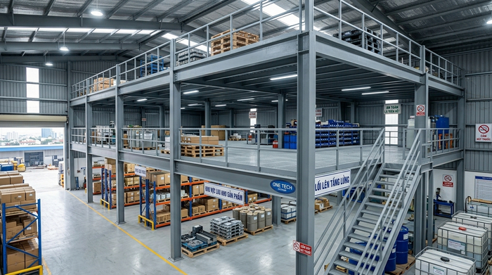 Kệ sàn mezzanine thực tế trong kho công nghiệp Kệ sàn mezzanine thực tế trong kho công nghiệp tại Hải Phòng