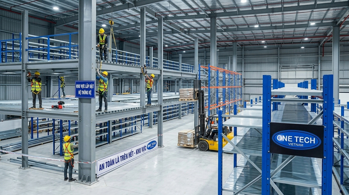 Lắp đặt kệ sàn mezzanine thực tế cho kho hàng Hải Phòng