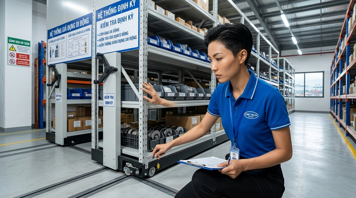 Bảo trì kệ kho di động biển Hải Phòng Bảo trì kệ kho di động biển tại Hải Phòng kiểm tra ray bánh xe và sơn phủ