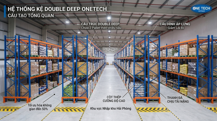 Cấu tạo kệ Double Deep Hải Phòng Cấu tạo tổng quan kệ Double Deep Hải Phòng cho kho pallet hạng nặng