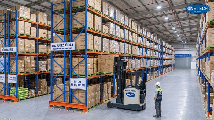 Kệ Double Deep cho kho logistics cảng Đình Vũ Kệ Double Deep trong kho logistics gần cảng Đình Vũ Hải Phòng