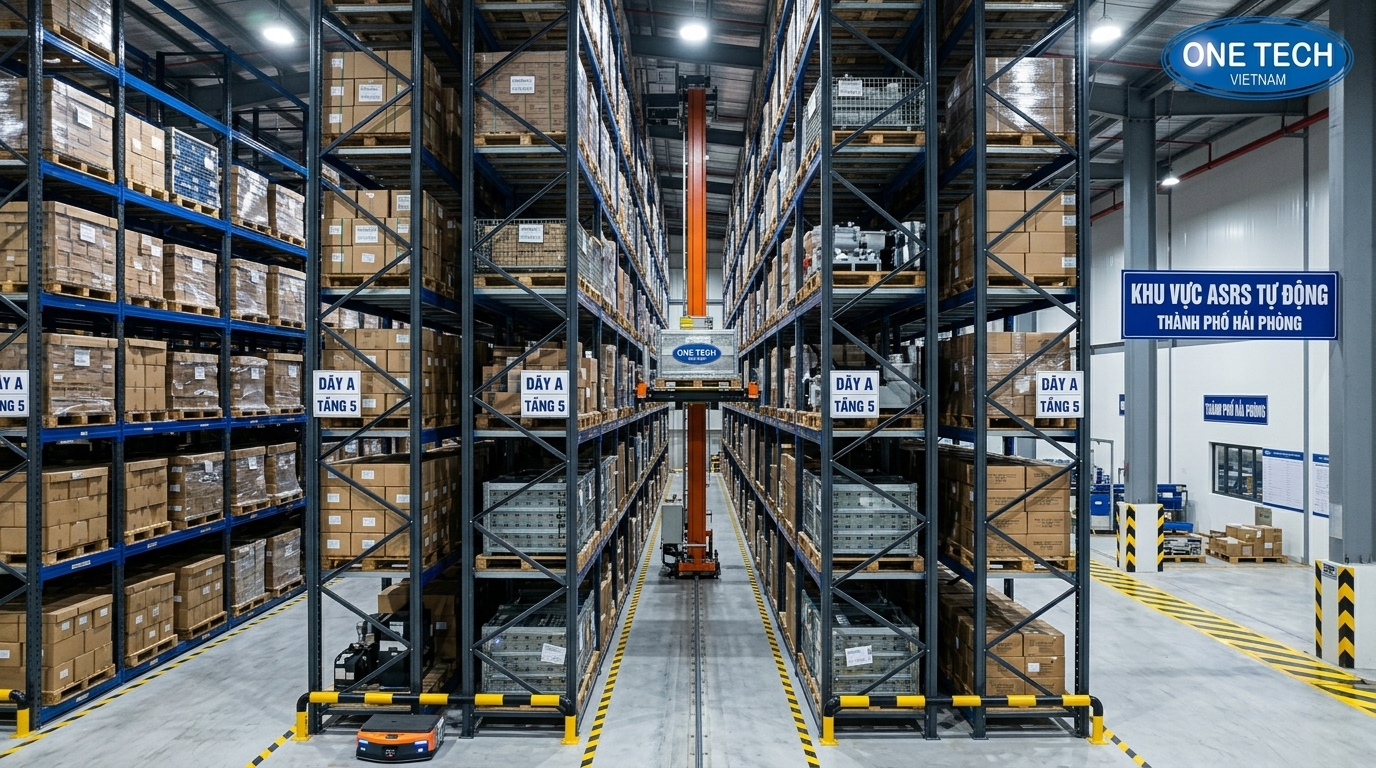 Tối ưu không gian kho bãi bằng kệ ASRS Kệ kho ASRS giúp tối ưu không gian kho bãi tại Hải Phòng