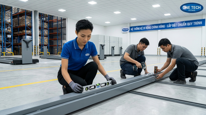 Lắp đặt ray kệ di động tại kho Lắp đặt ray kệ di động tại kho hàng Hải Phòng
