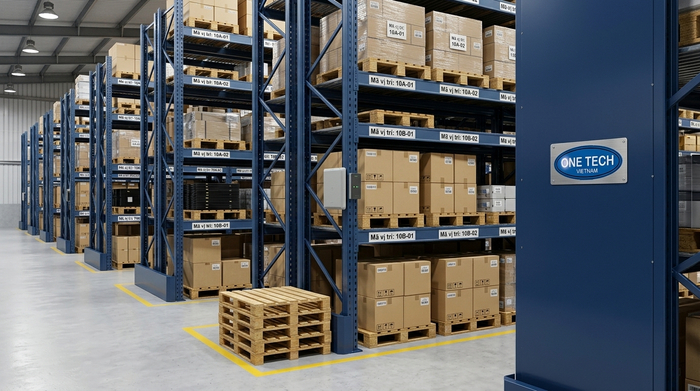 Mã vị trí và RFID trên kệ kho thông minh