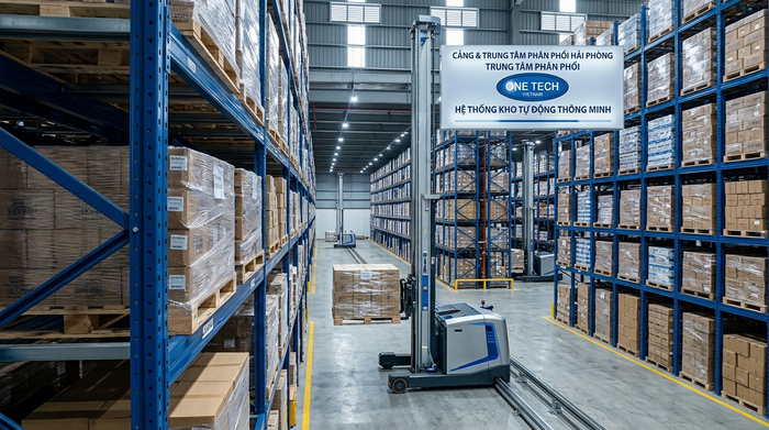 Stacker crane kết hợp kệ kho nặng Stacker-Crane Hải Phòng kết hợp kệ kho nặng trong hệ thống lưu trữ pallet