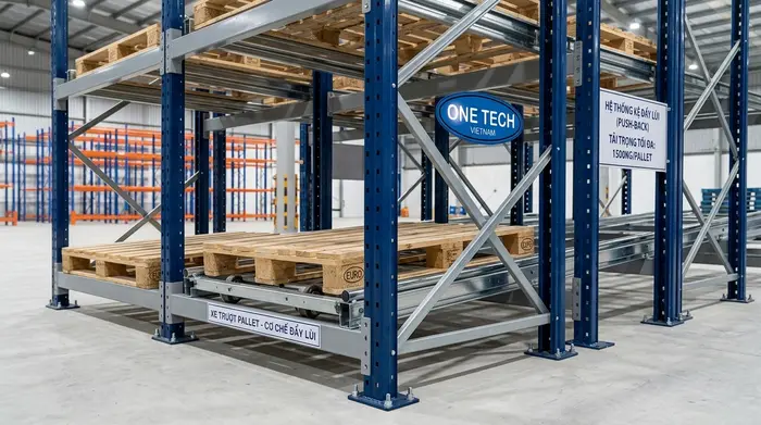 Xe trượt pallet của hệ thống kệ push back Hải Phòng