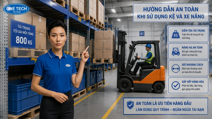 An toàn khi sử dụng kệ xếp chồng với xe nâng trong kho hàng