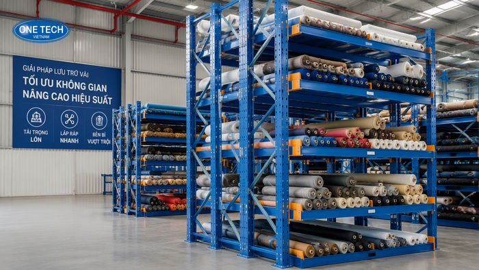 Cấu tạo kệ để vải chịu tải gồm chân trụ thanh beam giằng và chân đế