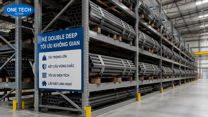 Kệ double deep cho kho ống thép đóng pallet Kệ double deep cho kho ống thép đóng pallet