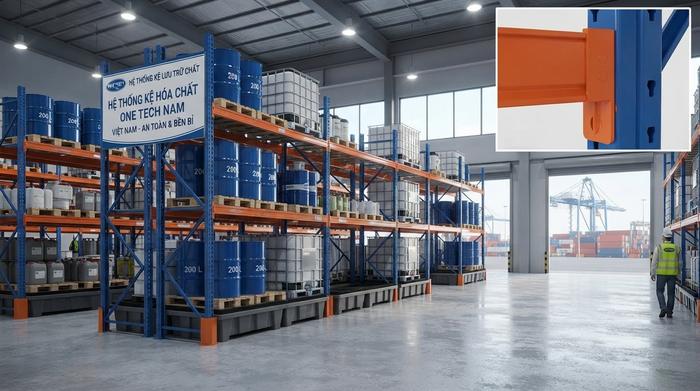Kệ kho hóa chất Hải Phòng chống ăn mòn cho môi trường biển Kệ kho hóa chất Hải Phòng trong môi trường kho gần cảng biển