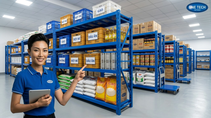 Kệ trung tải lưu trữ thùng thực phẩm và nguyên liệu chế biến