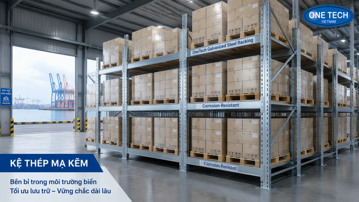 Kệ xếp chồng thép mạ kẽm chống rỉ cho kho gần biển Hải Phòng