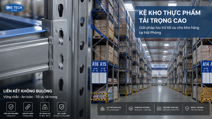 Chi tiết khung trụ và thanh beam của kệ kho thực phẩm chịu tải cao