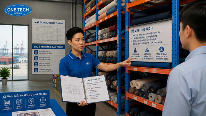 OneTech Group tư vấn sản xuất và lắp đặt kệ kho vải tại Hải Phòng