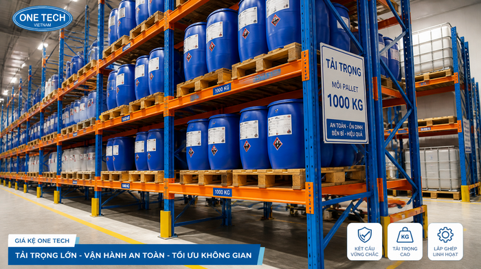 Tải trọng kệ chứa thùng phuy hóa chất Tải trọng kệ chứa thùng phuy hóa chất trên pallet