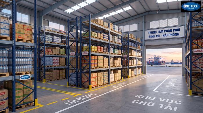 Kệ kho FMCG Hải Phòng dùng cho pallet hàng tiêu dùng nhanh gần cảng Đình Vũ
