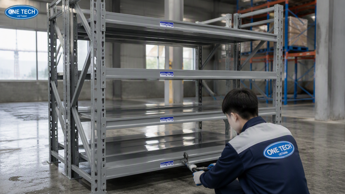 Kiểm tra kệ thanh lý kho hàng trước khi lắp đặt tại Hải Phòng