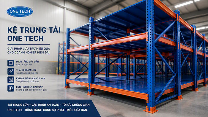 Kệ trung tải chịu tải cao và an toàn cho kho công nghiệp