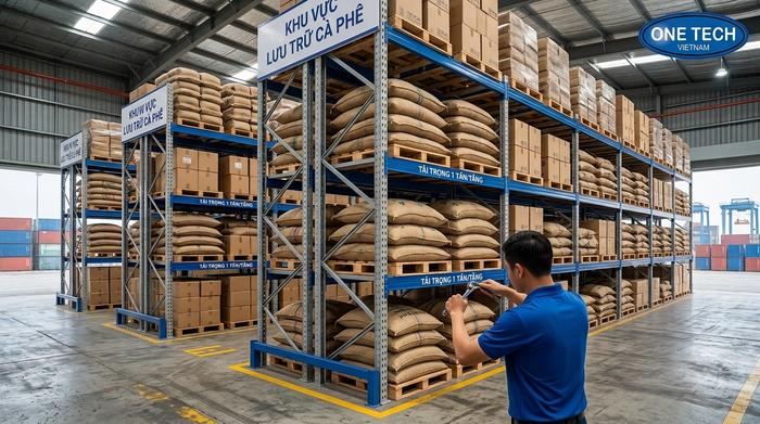 Lắp đặt kệ kho cà phê Hải Phòng bởi đội ngũ kỹ thuật OneTech Group