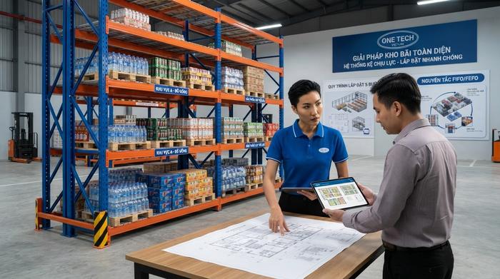 Quy trình tư vấn thiết kế lắp đặt kệ kho F&B Hải Phòng OneTech